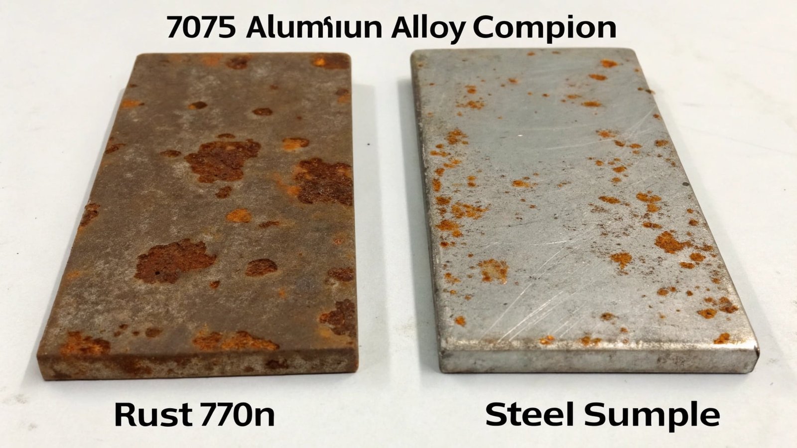 An image showing a perfect, clean weld on a 5052 aluminum part next to a cracked and discolored attempted weld on a 7075 part.